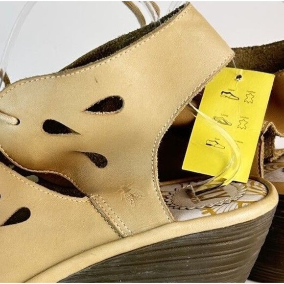 Fly London Yote Perforated Leather Open Toe Sandals Tie Size 11 Nude NWT - Picture 11 of 11